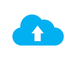 blue upload cloud with up arrow in it